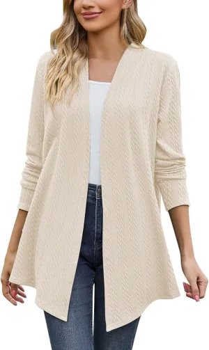 2023 Women's Open Front Cardigan Long Sleeve Draped Ruffles Soft Knit Sweaters Fall Lightweight Coat Trendy Jacket for Women