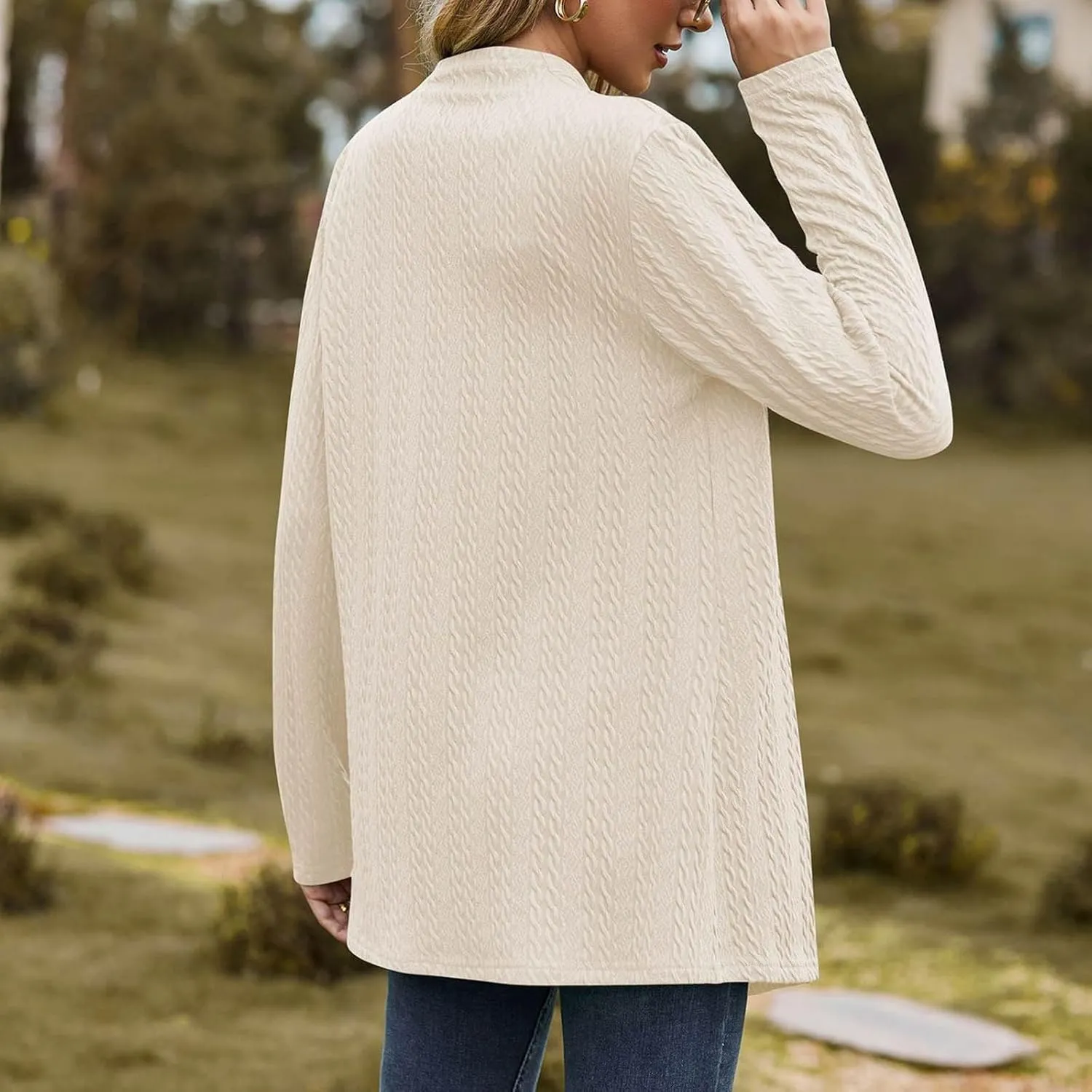 2023 Women's Open Front Cardigan Long Sleeve Draped Ruffles Soft Knit Sweaters Fall Lightweight Coat Trendy Jacket for Women