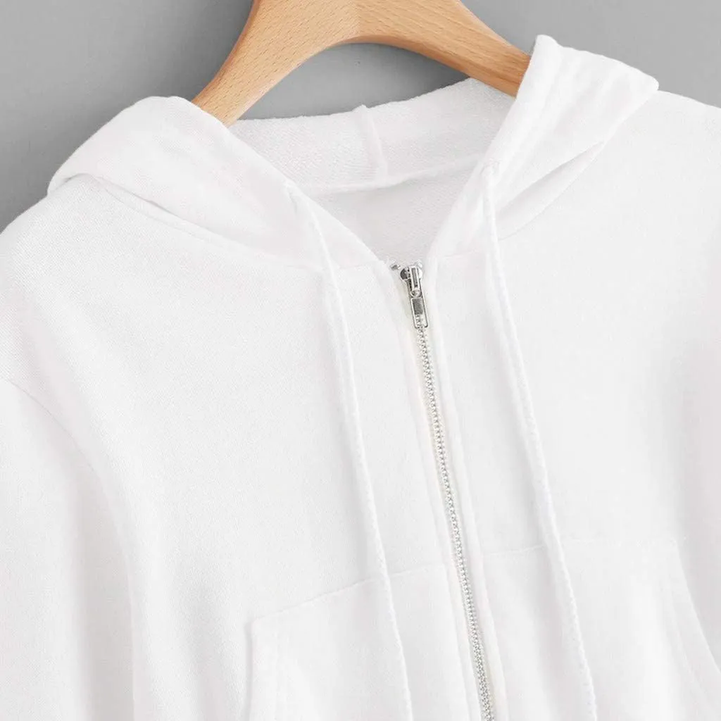 2025 Womens Cropped Zip Up Hoodie Long Sleeve Workout Hooded Sweatshirt Casual Drawstring Jackets Trendy Spring Coat