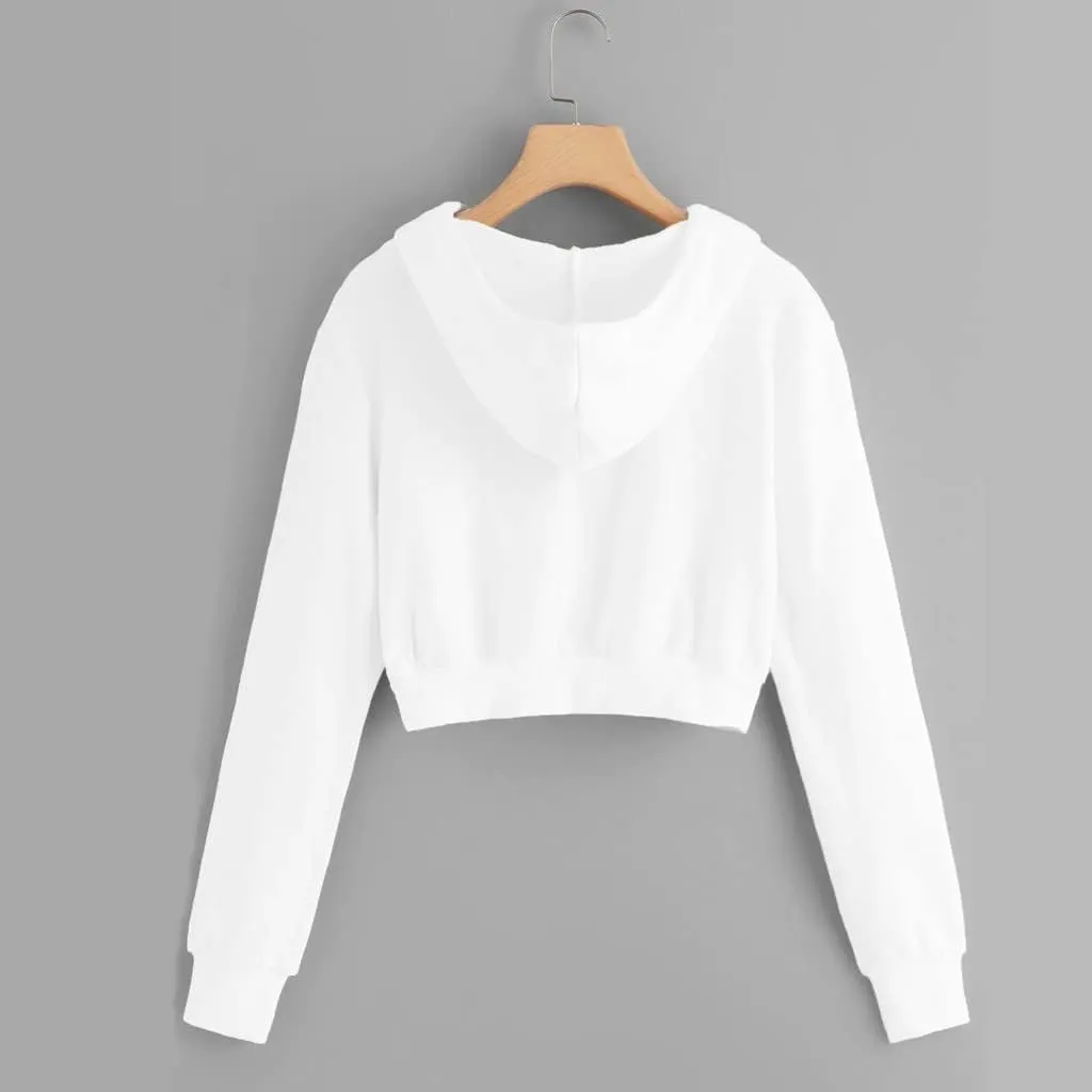 2025 Womens Cropped Zip Up Hoodie Long Sleeve Workout Hooded Sweatshirt Casual Drawstring Jackets Trendy Spring Coat