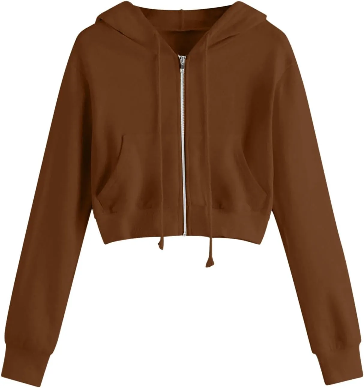 2025 Womens Cropped Zip Up Hoodie Long Sleeve Workout Hooded Sweatshirt Casual Drawstring Jackets Trendy Spring Coat