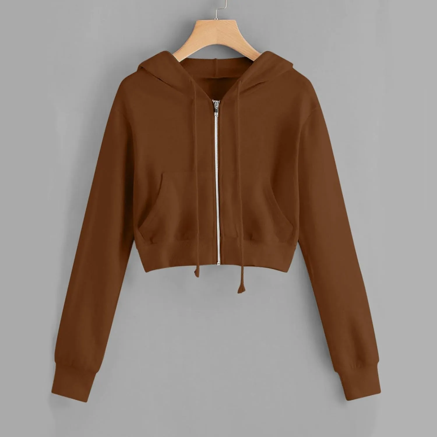 2025 Womens Cropped Zip Up Hoodie Long Sleeve Workout Hooded Sweatshirt Casual Drawstring Jackets Trendy Spring Coat