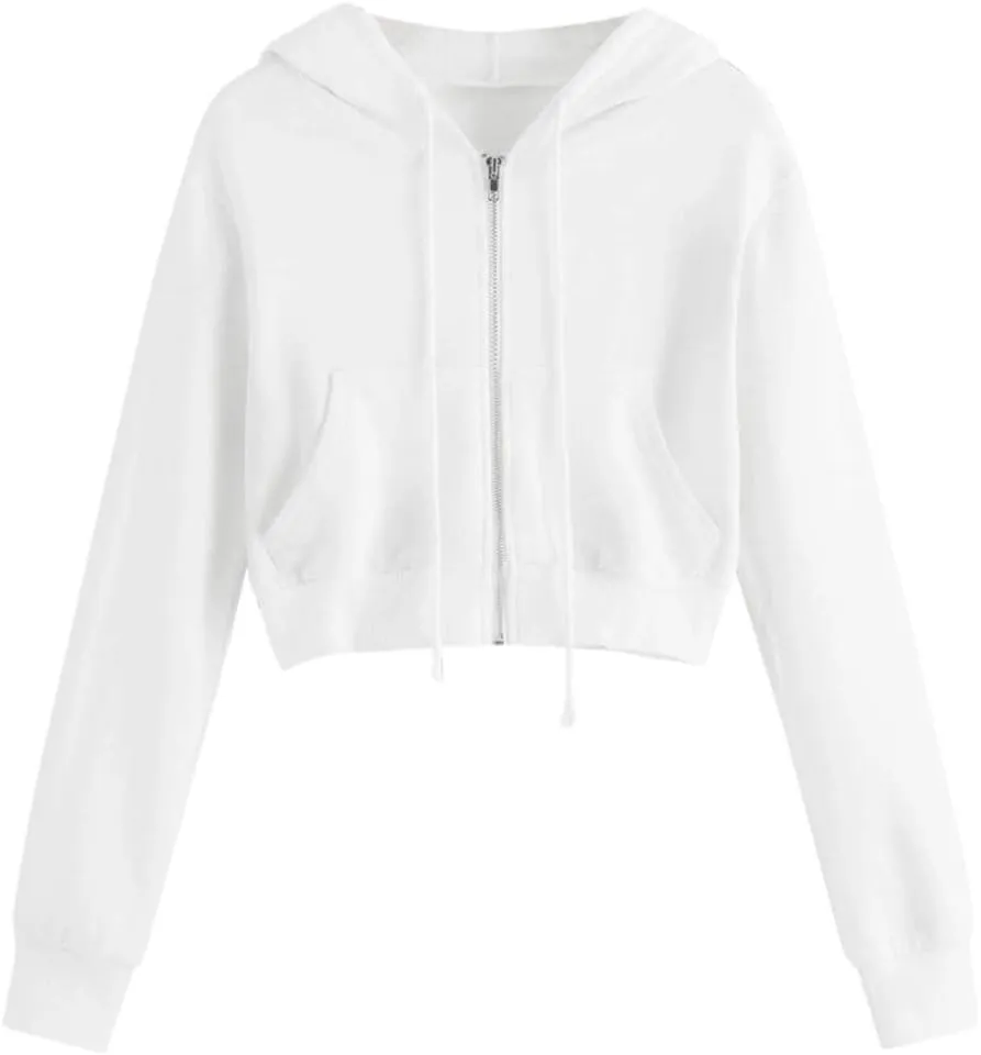2025 Womens Cropped Zip Up Hoodie Long Sleeve Workout Hooded Sweatshirt Casual Drawstring Jackets Trendy Spring Coat