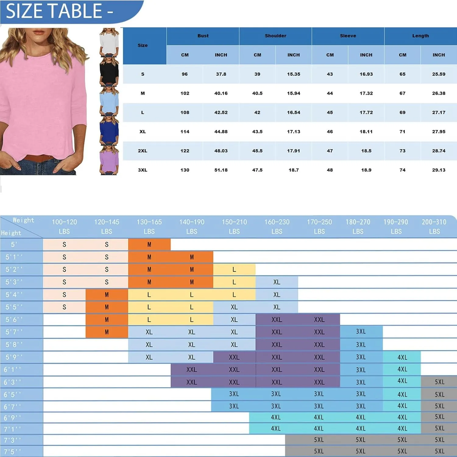 3/4 Length Sleeve Womens Tops Women's Casual Round Neck Tunic Tops Basic Tees Blouses Loose Fit Business Work Tee 2025 Summer