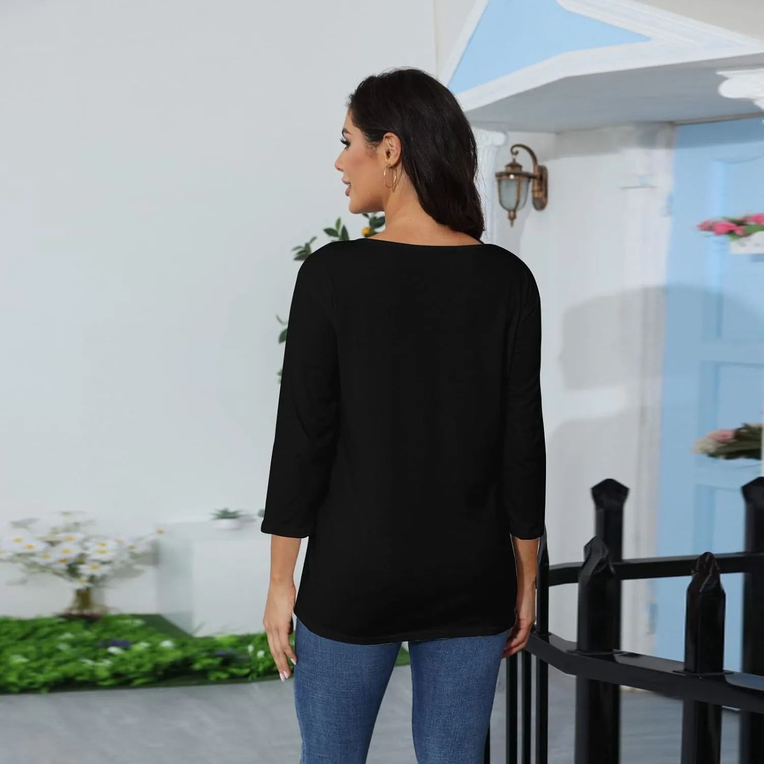3/4 Length Sleeve Womens Tops Women's Casual Round Neck Tunic Tops Basic Tees Blouses Loose Fit Business Work Tee 2025 Summer