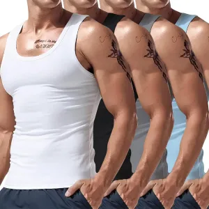 4 Pack Men's Athletic Compression Shirts Sleeveless Workout Slimming Tank Tops Sports Base Layer Running Basketball