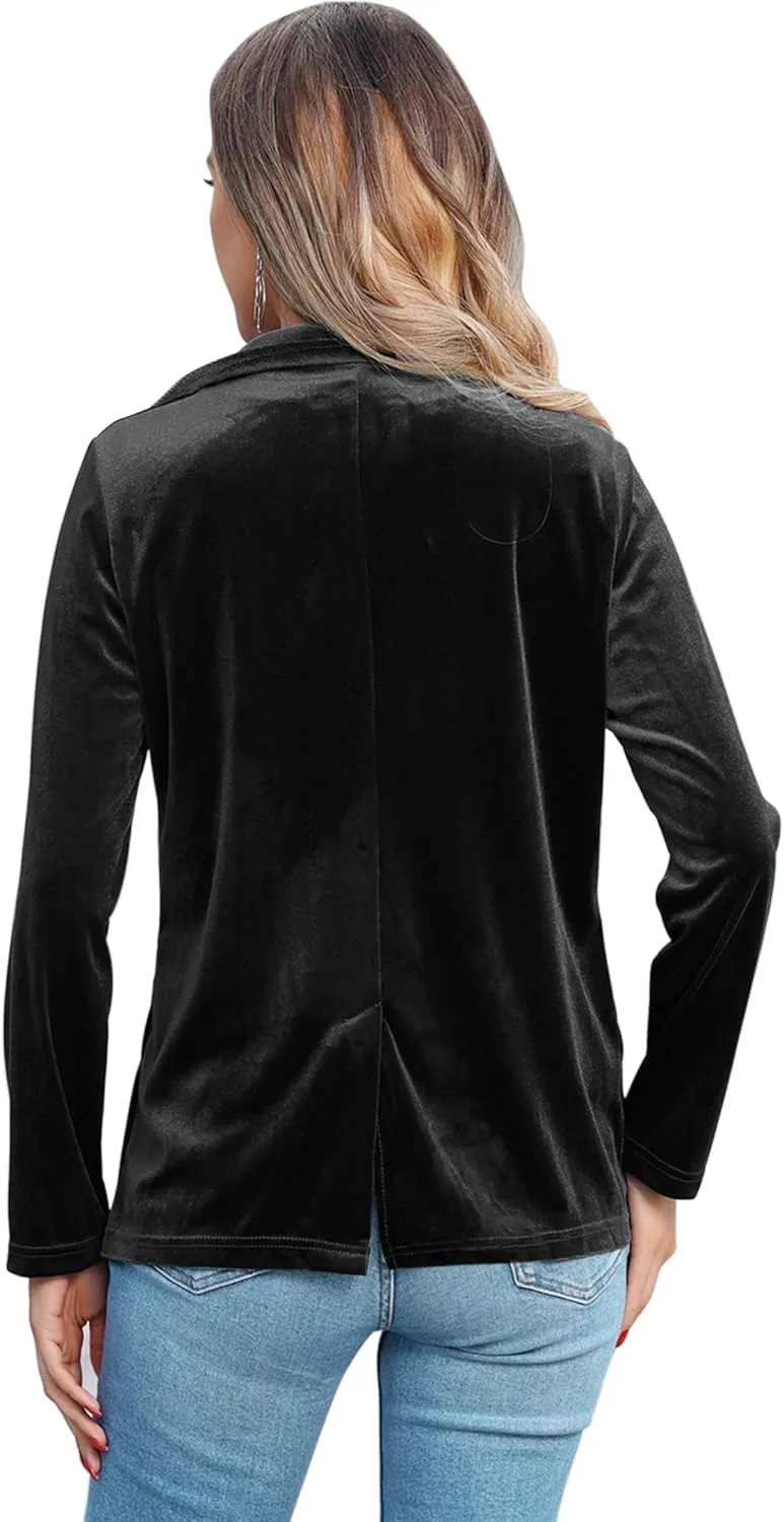 ABAFIP Women Velvet Blazers Casual Suit Cardigan Jacket Shawl Collar Short Blazer Outwear with Pockets