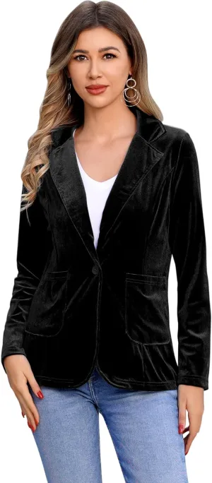 ABAFIP Women Velvet Blazers Casual Suit Cardigan Jacket Shawl Collar Short Blazer Outwear with Pockets