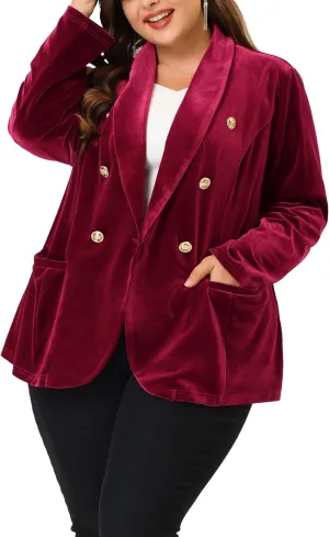 Agnes Orinda Velvet Blazers for Women Plus Size Vintage V Neck Button Notched Lapel Casual Velvet Blazer Christmas