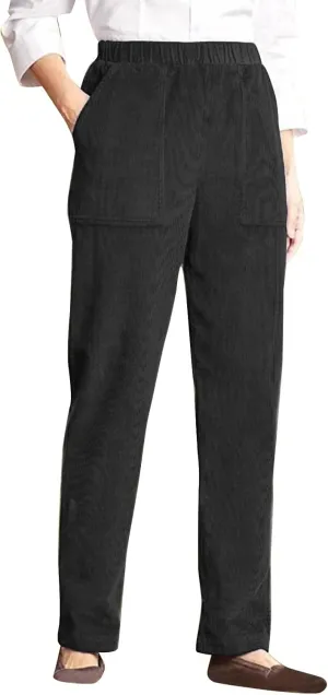 AMDBEL Corduroy Pants Women Elastic Waist, Corduroy Pants for Women Elastic High Waist Vintage Straight Wide Leg Pants Fall Winter Lounge Work Trousers with Pockets Black
