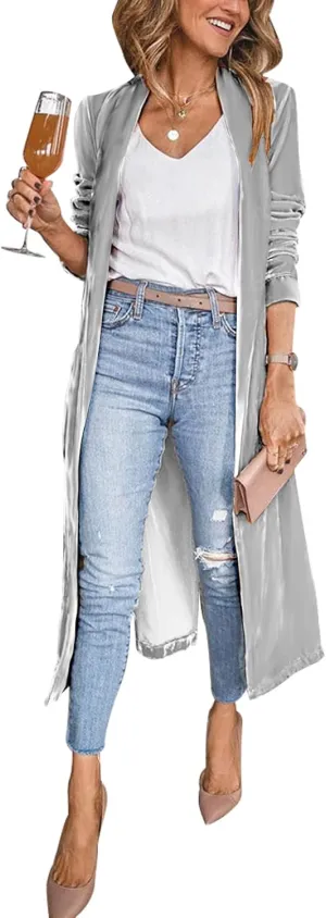 Arssm Women's Long Velvet Cardigan Jacket Lapel Collar Open Front Cardigan Sweater