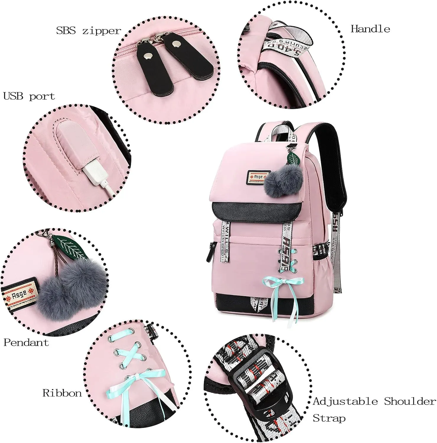 Asge Kids Backpack for School Backpacks for Girls Bookbag for Women Pink Back Pack