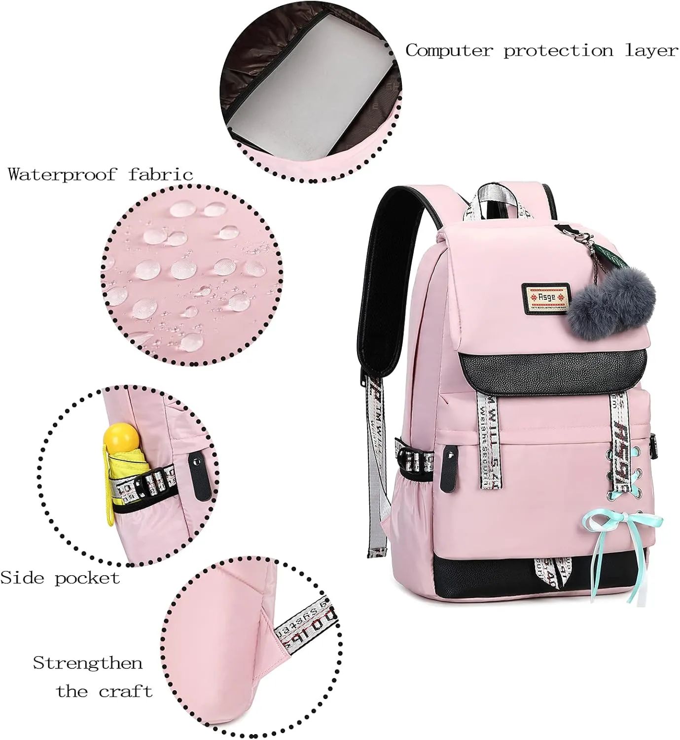Asge Kids Backpack for School Backpacks for Girls Bookbag for Women Pink Back Pack