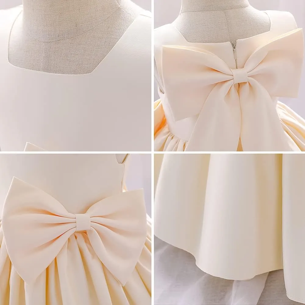 Baby Girls Dress Formal Bowknot Tutu Backless Puffy Tulle Gowns Princess Wedding Baptism Pageant Birthday Party Wear