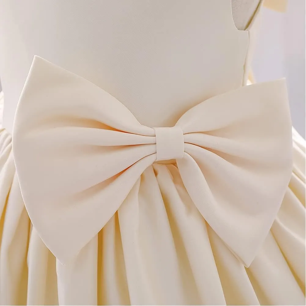 Baby Girls Dress Formal Bowknot Tutu Backless Puffy Tulle Gowns Princess Wedding Baptism Pageant Birthday Party Wear