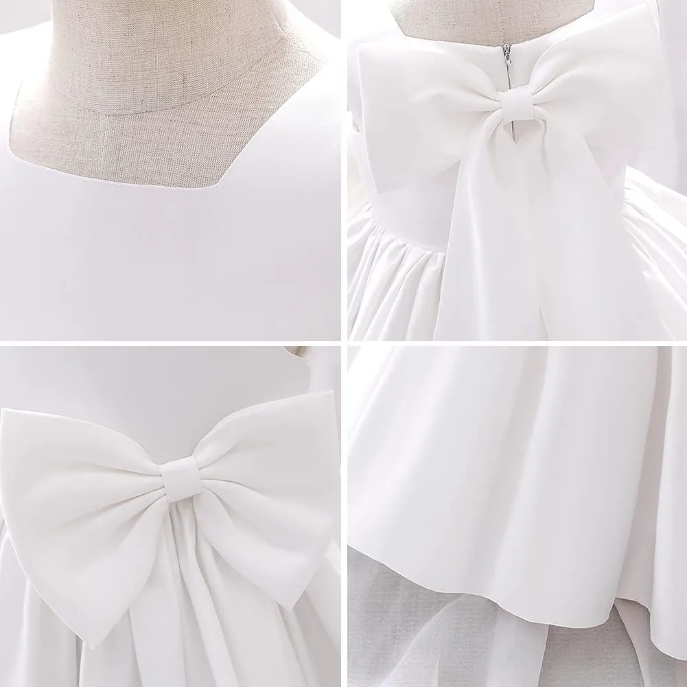 Baby Girls Dress Formal Bowknot Tutu Backless Puffy Tulle Gowns Princess Wedding Baptism Pageant Birthday Party Wear