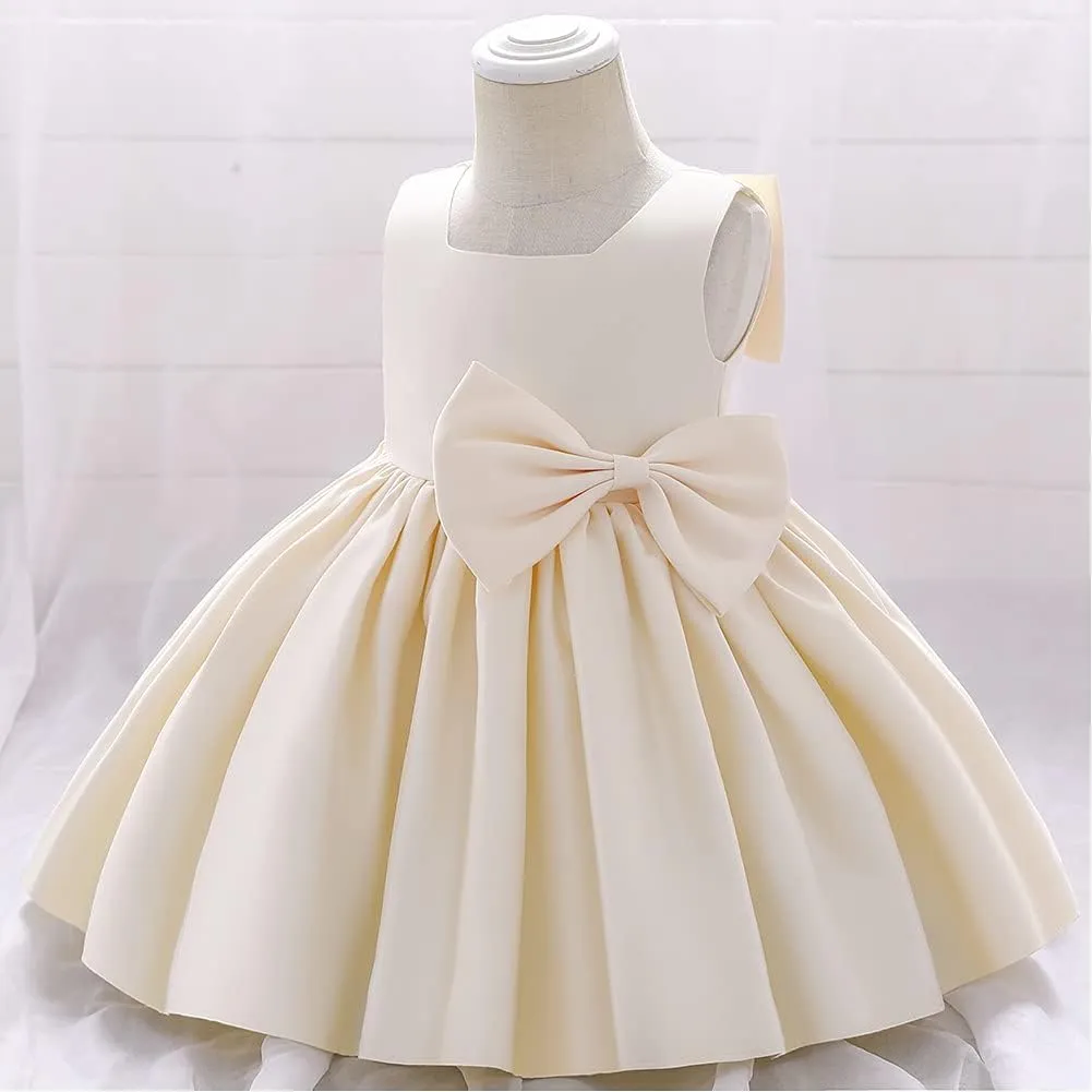 Baby Girls Dress Formal Bowknot Tutu Backless Puffy Tulle Gowns Princess Wedding Baptism Pageant Birthday Party Wear