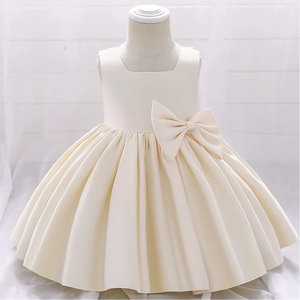 Baby Girls Dress Formal Bowknot Tutu Backless Puffy Tulle Gowns Princess Wedding Baptism Pageant Birthday Party Wear