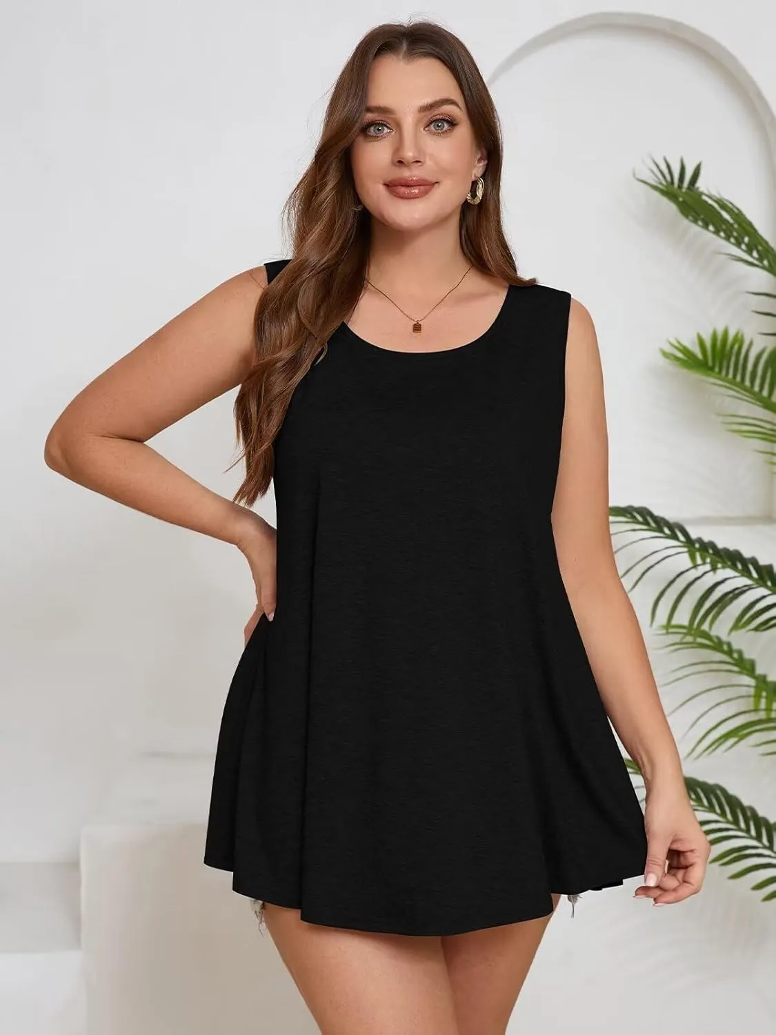 BELAROI Sleeveless Tops for Women Summer Plus Size Tunic Tops Round Neck Casual Flowy Tank Tops Loose Fit