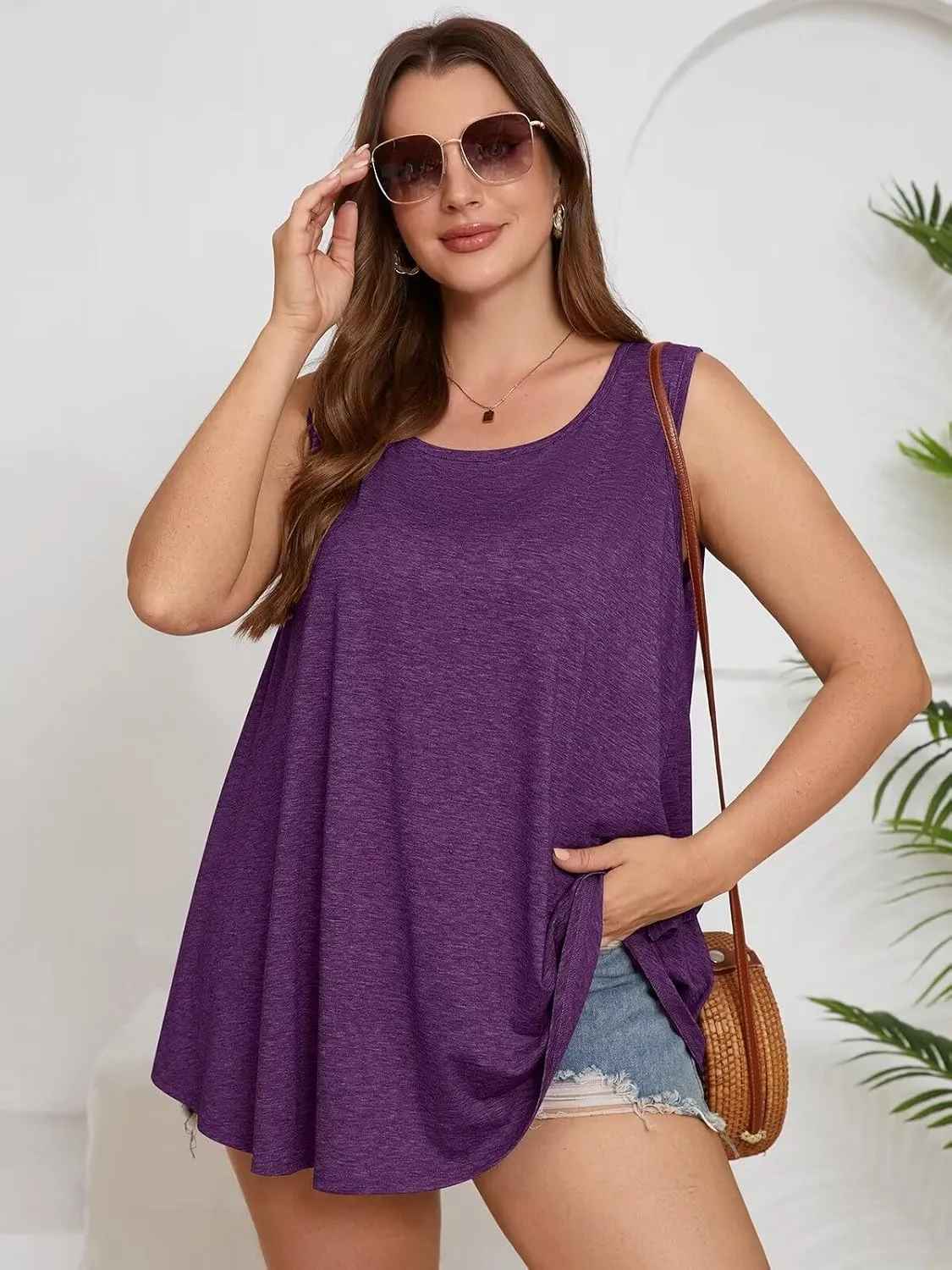 BELAROI Sleeveless Tops for Women Summer Plus Size Tunic Tops Round Neck Casual Flowy Tank Tops Loose Fit