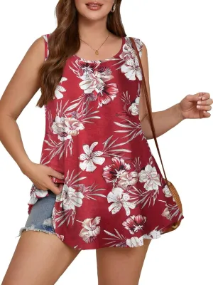 BELAROI Sleeveless Tops for Women Summer Plus Size Tunic Tops Round Neck Casual Flowy Tank Tops Loose Fit
