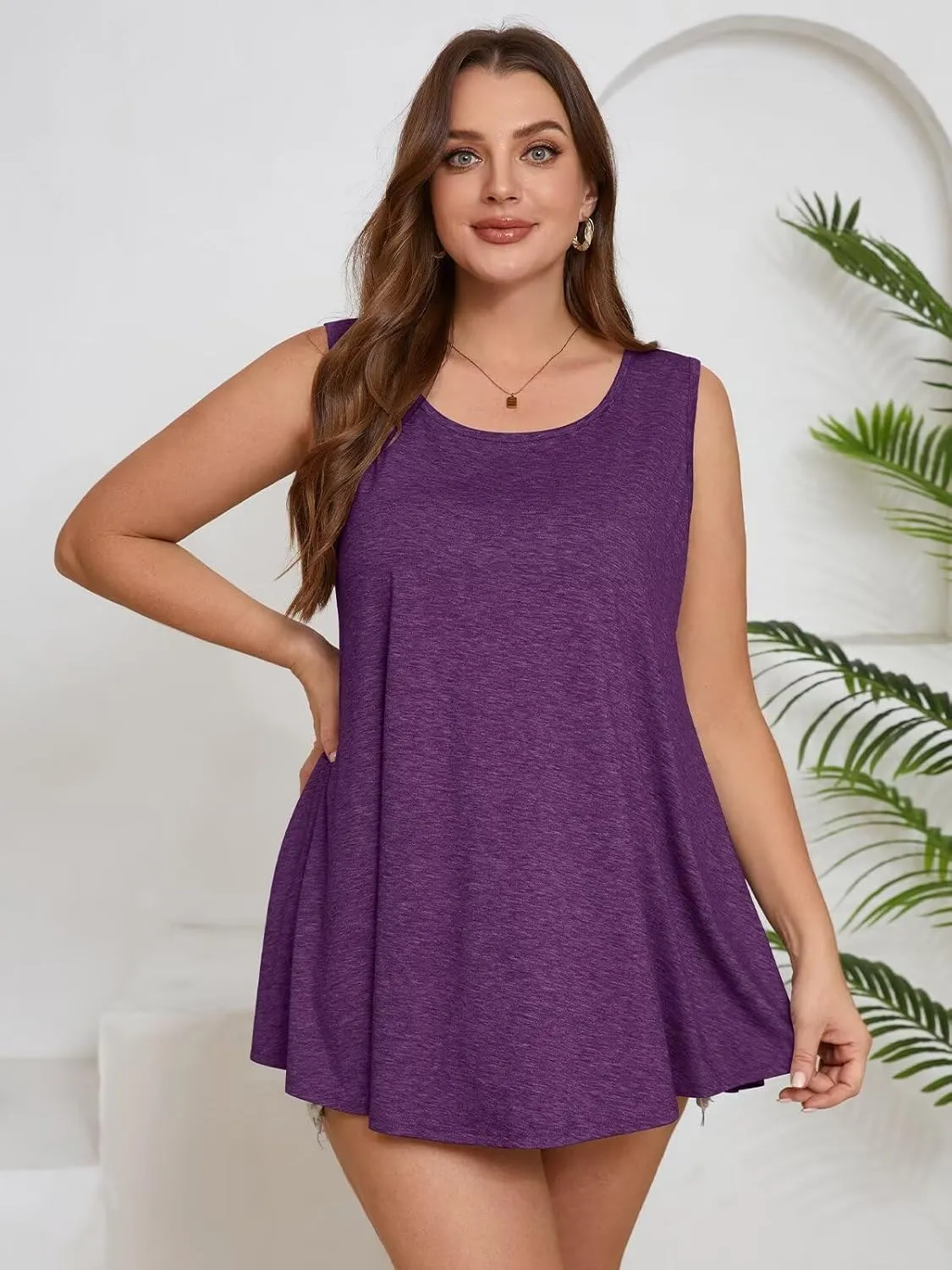 BELAROI Sleeveless Tops for Women Summer Plus Size Tunic Tops Round Neck Casual Flowy Tank Tops Loose Fit