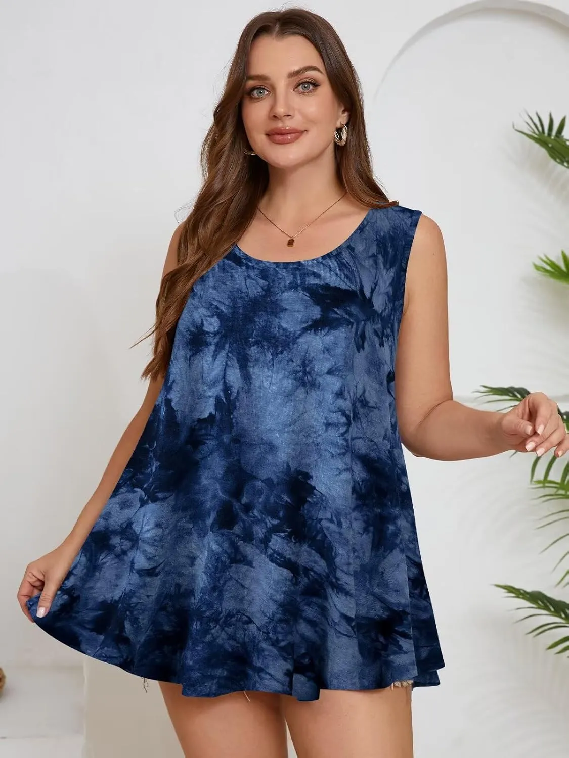 BELAROI Sleeveless Tops for Women Summer Plus Size Tunic Tops Round Neck Casual Flowy Tank Tops Loose Fit