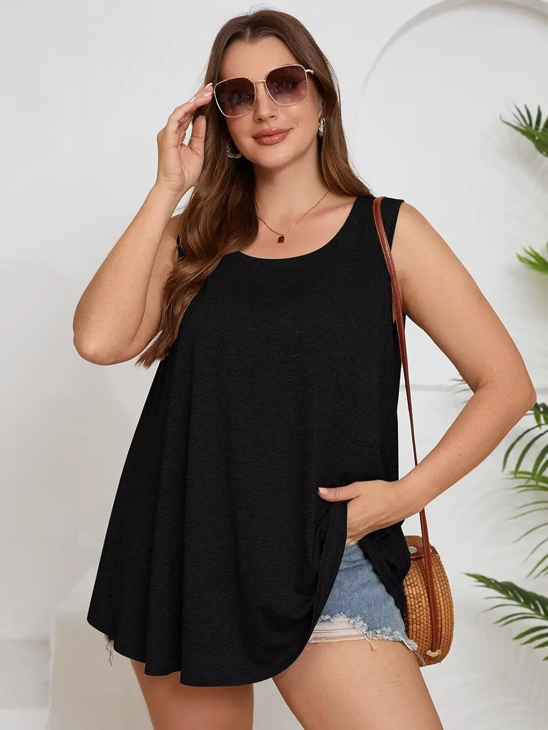 BELAROI Sleeveless Tops for Women Summer Plus Size Tunic Tops Round Neck Casual Flowy Tank Tops Loose Fit