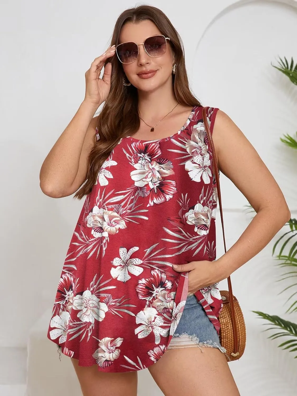 BELAROI Sleeveless Tops for Women Summer Plus Size Tunic Tops Round Neck Casual Flowy Tank Tops Loose Fit