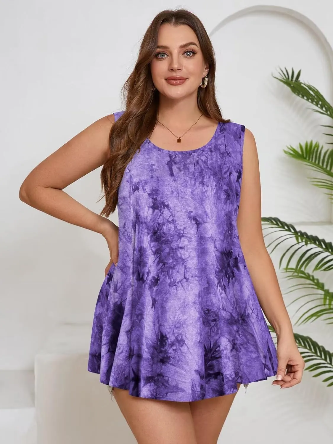 BELAROI Sleeveless Tops for Women Summer Plus Size Tunic Tops Round Neck Casual Flowy Tank Tops Loose Fit