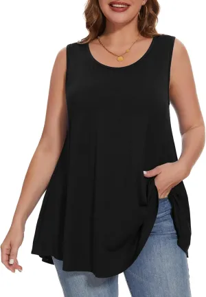 BELAROI Sleeveless Tops for Women Summer Plus Size Tunic Tops Round Neck Casual Flowy Tank Tops Loose Fit