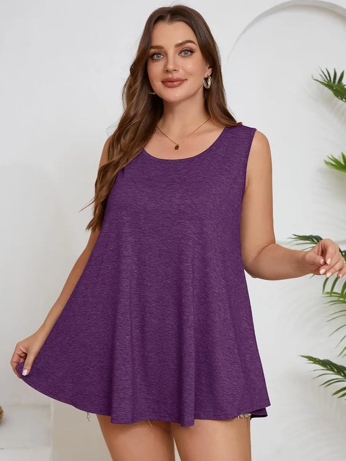 BELAROI Sleeveless Tops for Women Summer Plus Size Tunic Tops Round Neck Casual Flowy Tank Tops Loose Fit