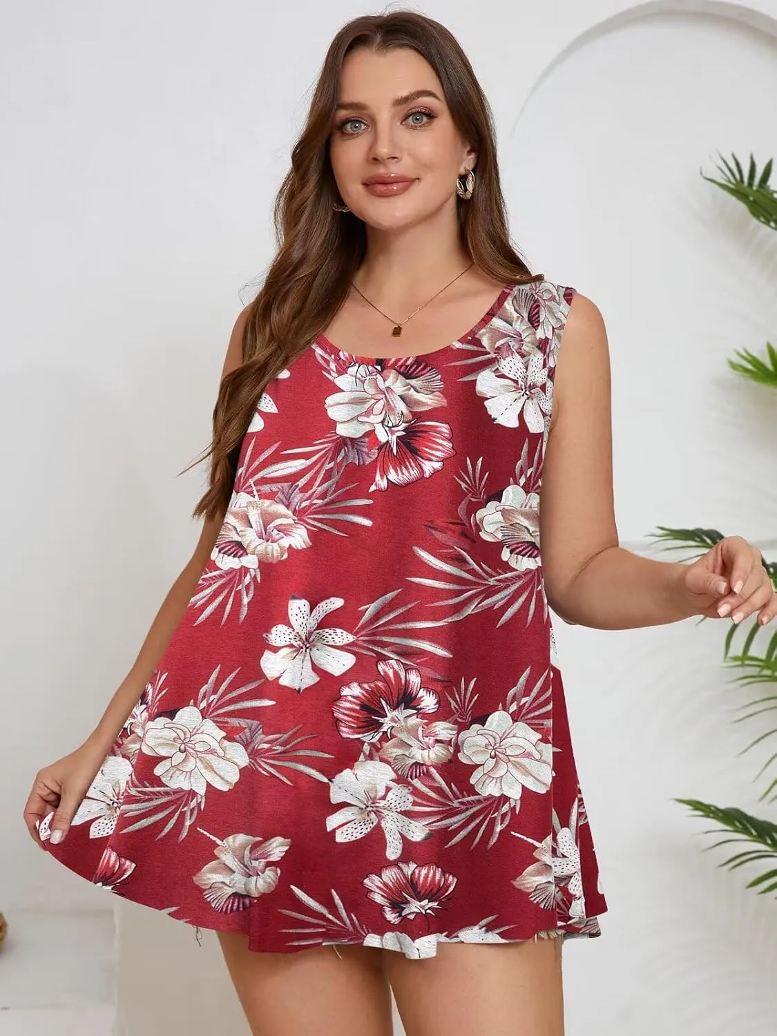 BELAROI Sleeveless Tops for Women Summer Plus Size Tunic Tops Round Neck Casual Flowy Tank Tops Loose Fit