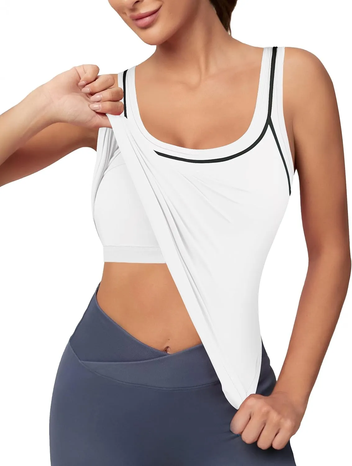 Blooming Jelly Women Workout Tank Tops Color Block Athletic Tops Crop Yoga Tops with Built in Bra
