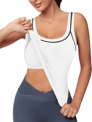 Blooming Jelly Women Workout Tank Tops Color Block Athletic Tops Crop Yoga Tops with Built in Bra
