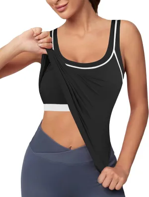 Blooming Jelly Women Workout Tank Tops Color Block Athletic Tops Crop Yoga Tops with Built in Bra