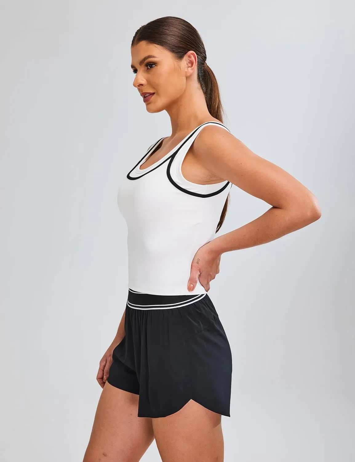 Blooming Jelly Women Workout Tank Tops Color Block Athletic Tops Crop Yoga Tops with Built in Bra