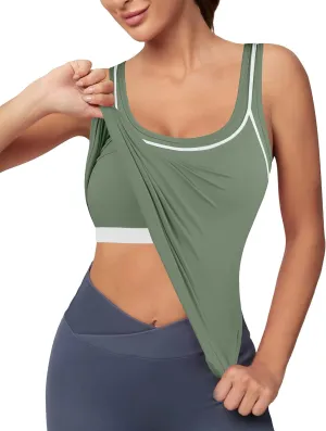 Blooming Jelly Women Workout Tank Tops Color Block Athletic Tops Crop Yoga Tops with Built in Bra