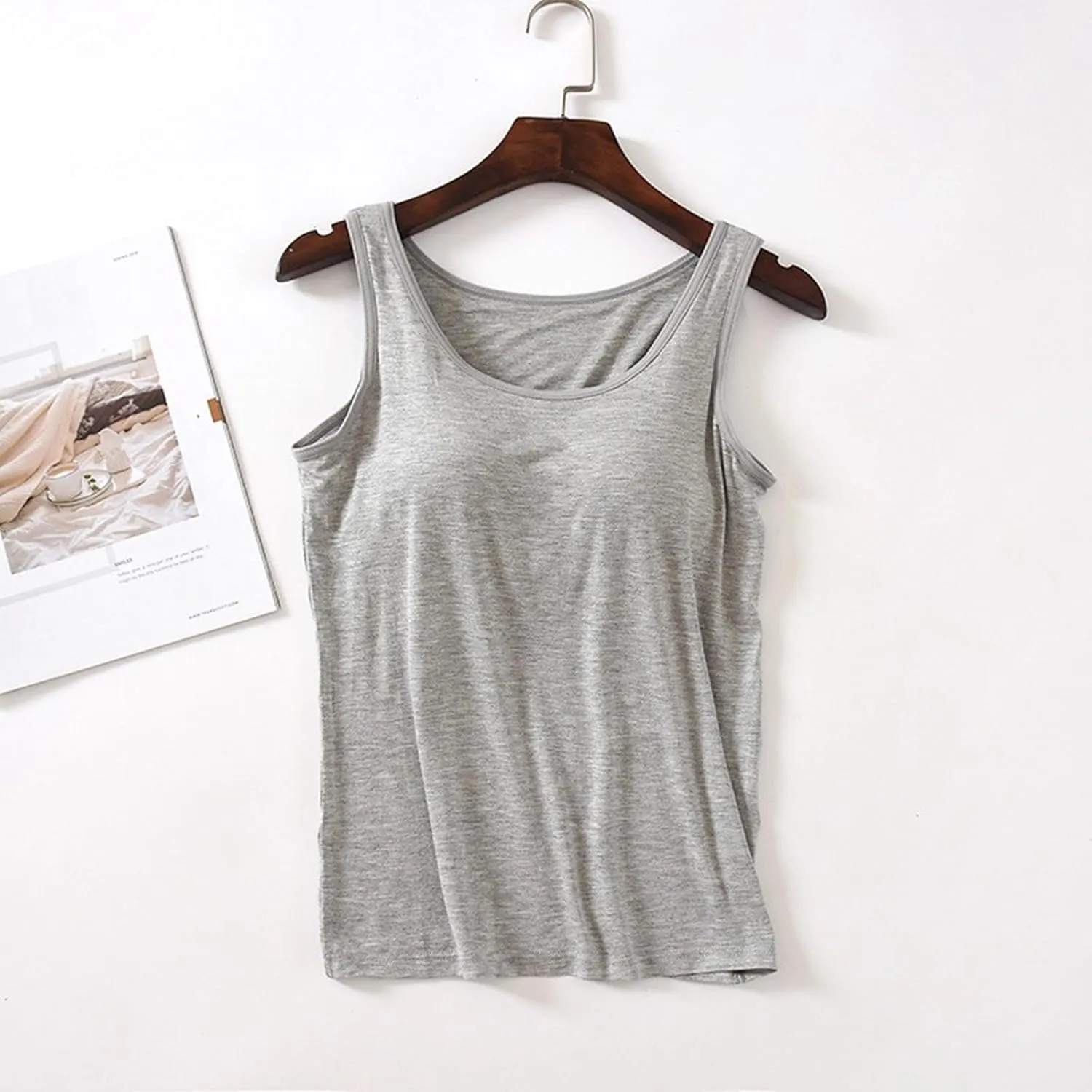 Camisole Tops for Women Built-in Bra Spaghetti Straps Yoga Shirt Seamless Tank Top Undershirt
