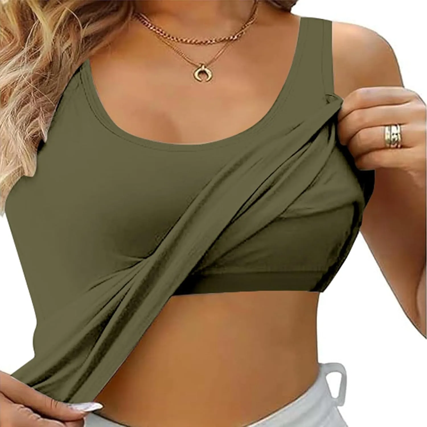 Camisole Tops for Women Built-in Bra Spaghetti Straps Yoga Shirt Seamless Tank Top Undershirt