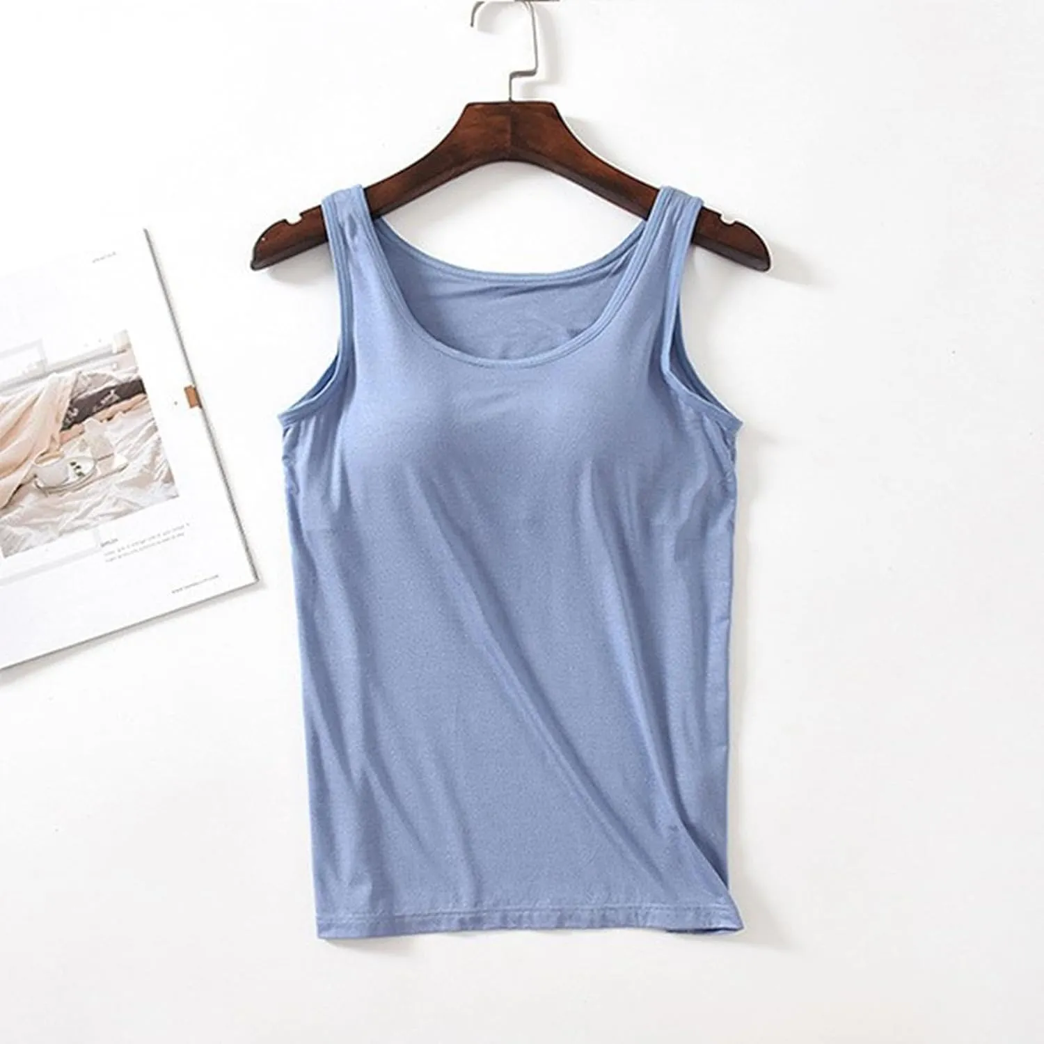 Camisole Tops for Women Built-in Bra Spaghetti Straps Yoga Shirt Seamless Tank Top Undershirt