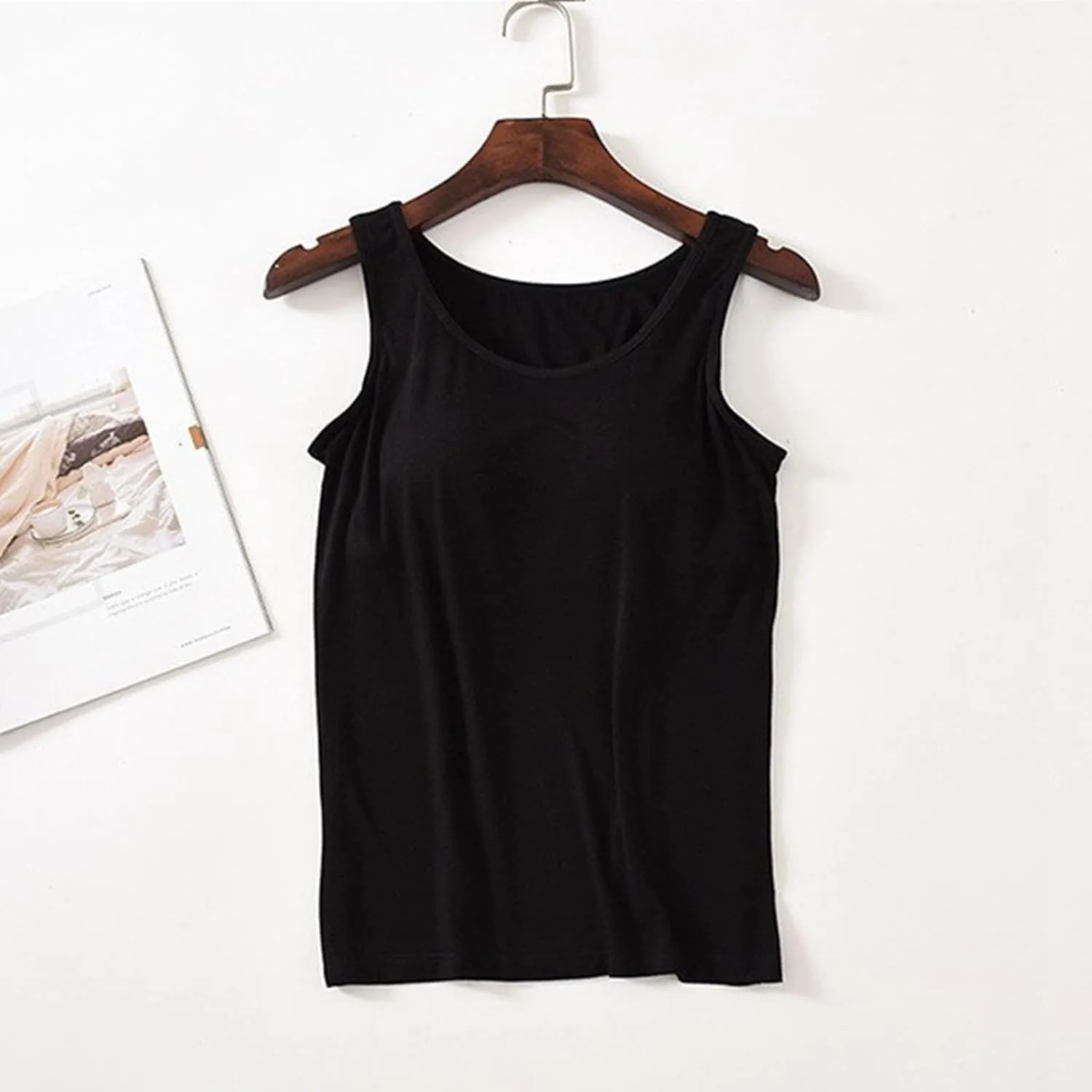 Camisole Tops for Women Built-in Bra Spaghetti Straps Yoga Shirt Seamless Tank Top Undershirt