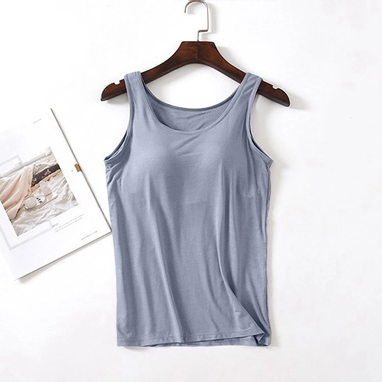 Camisole Tops for Women Built-in Bra Spaghetti Straps Yoga Shirt Seamless Tank Top Undershirt