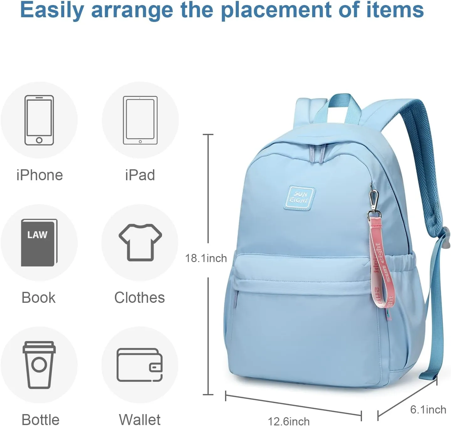 Caran·Y 30L Kids Backpack for Girls & Boys Ages 6-18 -Lightweight School Backpack Multi-Pocket Design Adjustable Straps Durable Water-Resistant Aqua Blue Ideal for Elementary to High School Students