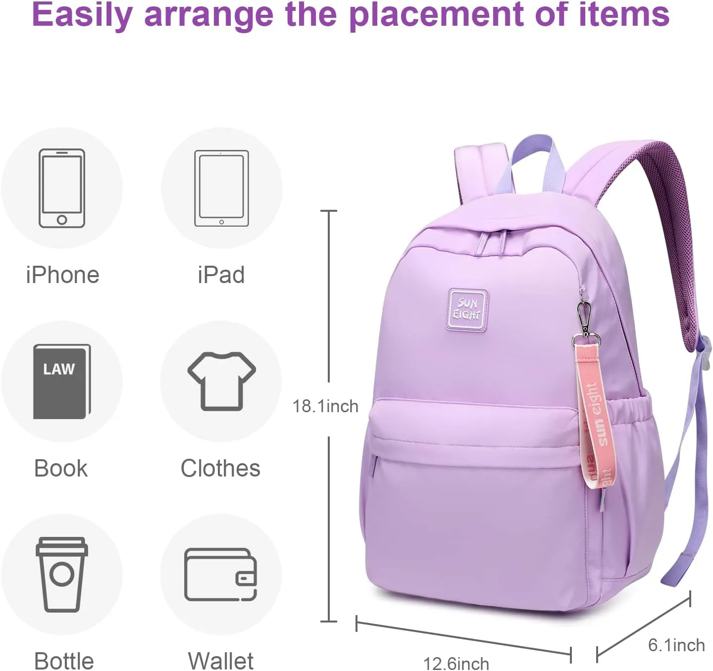 Caran·Y 30L Kids Backpack for Girls & Boys Ages 6-18 Lightweight Water-Resistant School Bookbag with Multiple Pockets Adjustable Straps-Durable Purple Backpack for Elementary to High School Students