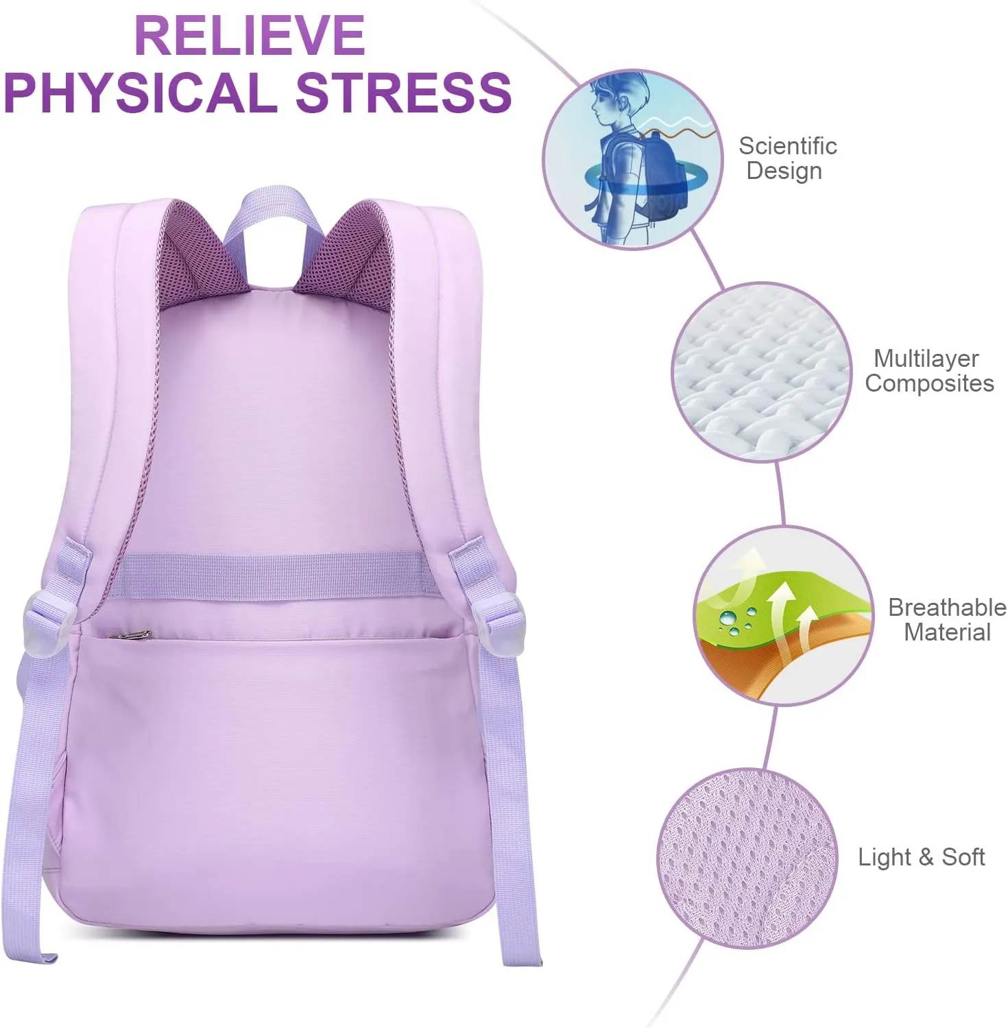 Caran·Y 30L Kids Backpack for Girls & Boys Ages 6-18 Lightweight Water-Resistant School Bookbag with Multiple Pockets Adjustable Straps-Durable Purple Backpack for Elementary to High School Students