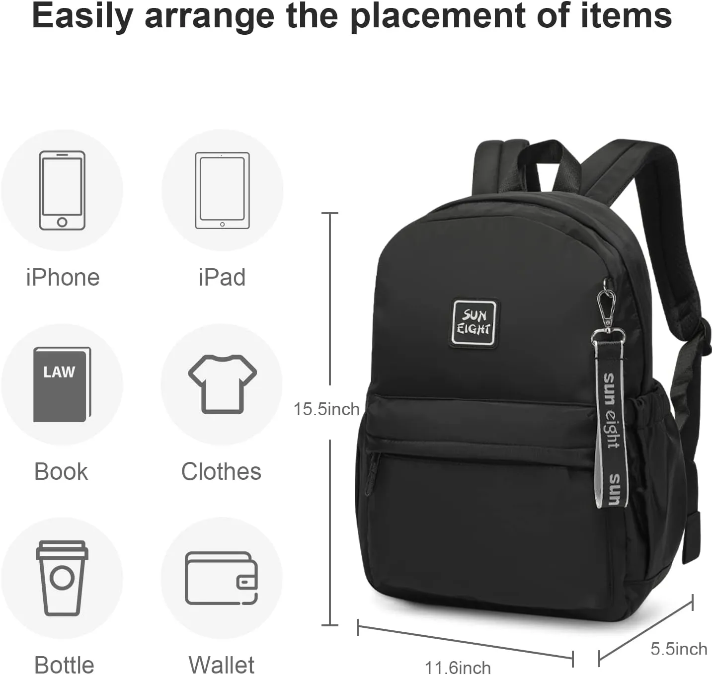 CaranY Kids Backpack Girls and Boys Large Space Waterproof Classic School Backpack Light Weight Medium Size Multi-pocket Black Toddler Backpack Suitable For 3 To 13 Years old