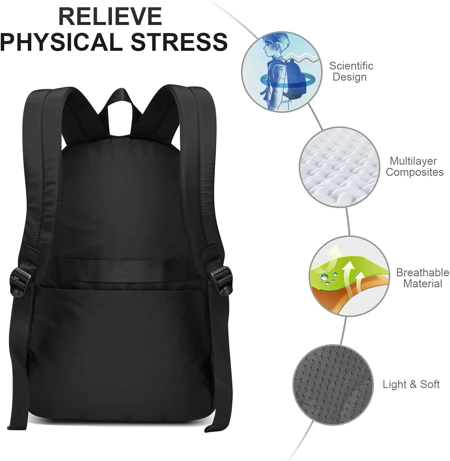 CaranY Kids Backpack Girls and Boys Large Space Waterproof Classic School Backpack Light Weight Medium Size Multi-pocket Black Toddler Backpack Suitable For 3 To 13 Years old