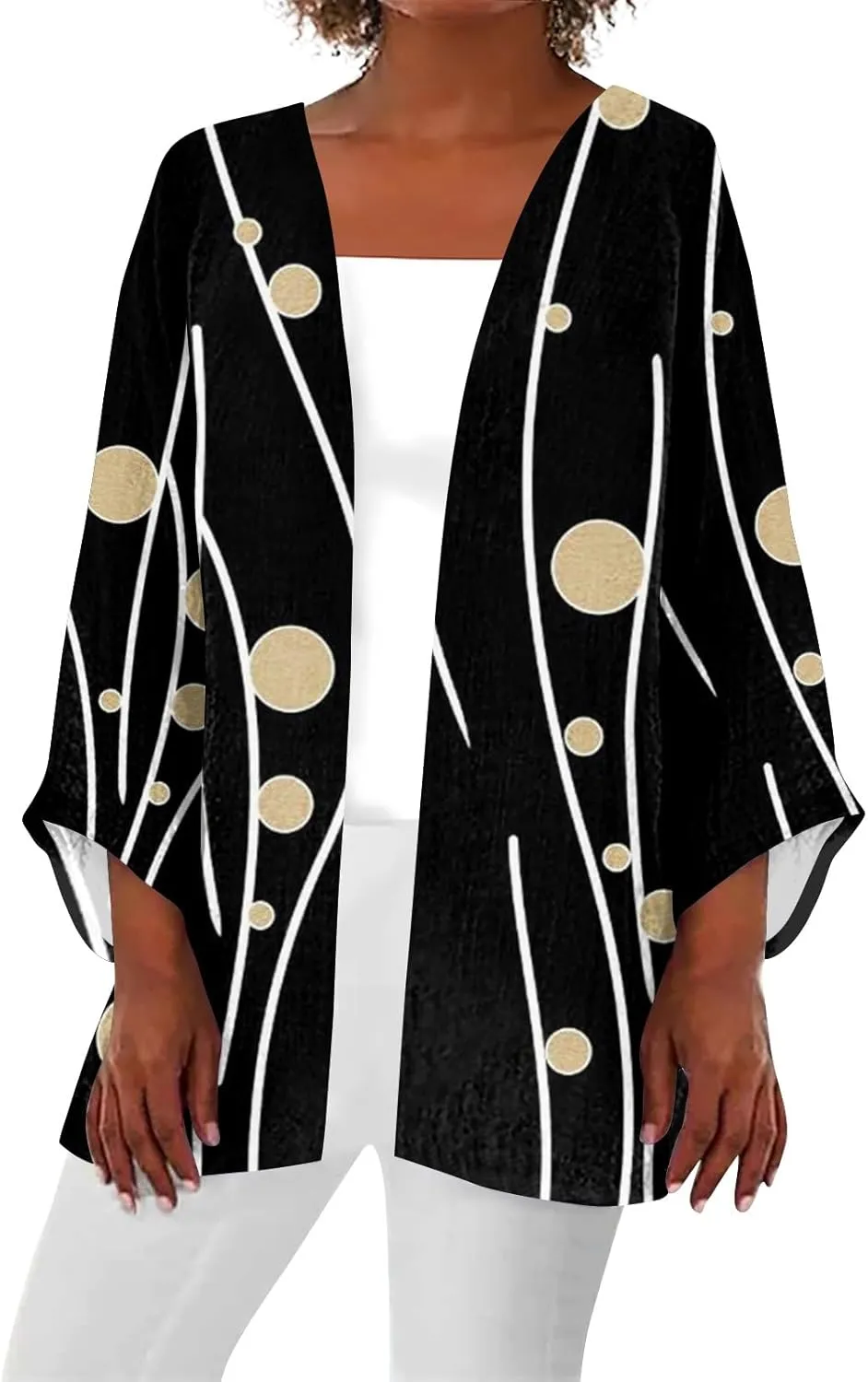 Cardigans for Women 2025 Retro Print 3/4 Sleeve Cardigans Lightweight Blouse Tops Coat Casual Duster Jackets