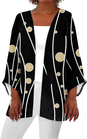 Cardigans for Women 2025 Retro Print 3/4 Sleeve Cardigans Lightweight Blouse Tops Coat Casual Duster Jackets